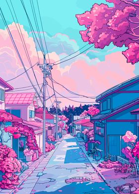 Japan  village pastel Neon