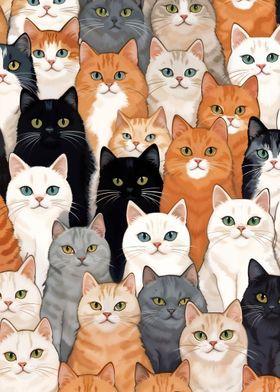 Cats Doddle Pattern Crowd