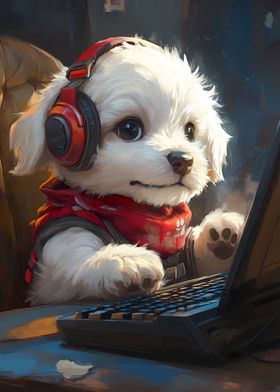 Cute gaming puppy dog