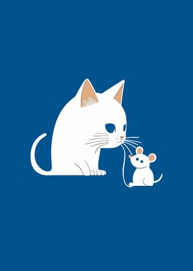 Cat and mouse in white