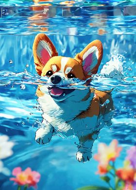 Corgi Dog Swimming