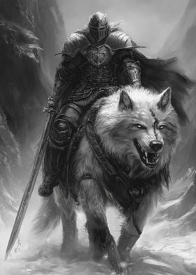 Medieval Knight On Wolf