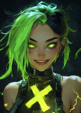 Green Neon gothic girl