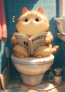 Chubby Cat Toilet Reading