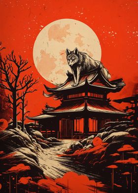 wolf moon red night 