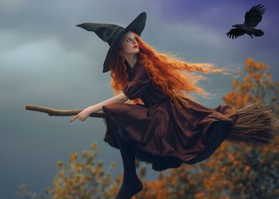 WItch flying on a broom