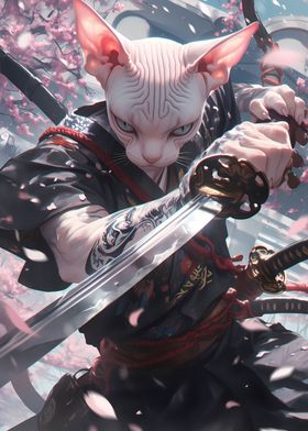 Sphynx Cat Samurai Japanes