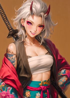 Oni Warrior Girl in Kimono