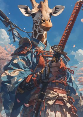 Giraffe Samurai Sakura Art