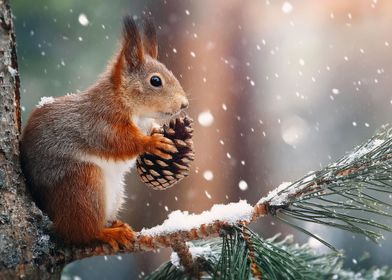 Cute squirrel under snow