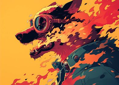 Dog on Fire Animal Art