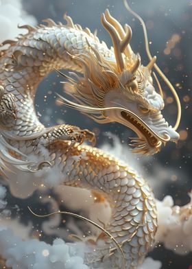 White Dragon on Clouds