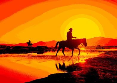 Red sunset cowboy