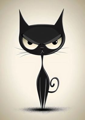 Cartoon Mad Black Cat