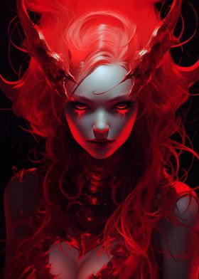 Neon Red Demon Girl