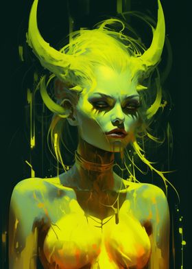 Neon Yellow Demon Girl