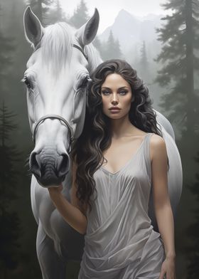 Beautiful woman and horse