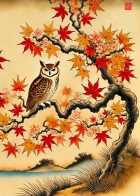 Owl in fall japanse