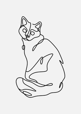 Cat Continuous Line Art