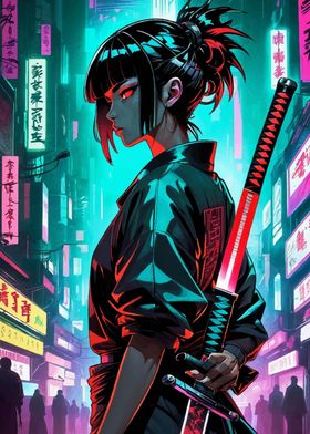 geisha samurai neon japan