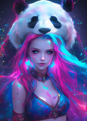 Neon Girl with Panda