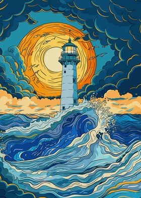 Lighthouse Sunrise Art