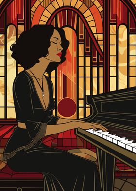 Art Deco Piano Woman