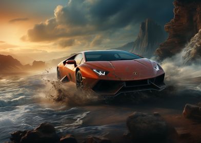 Lamborghini on the coast