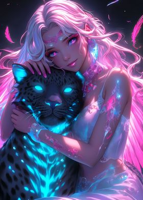 Neon Girl with Panther