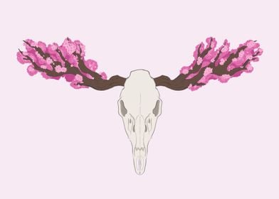 Cherry Blossom Deer Skull