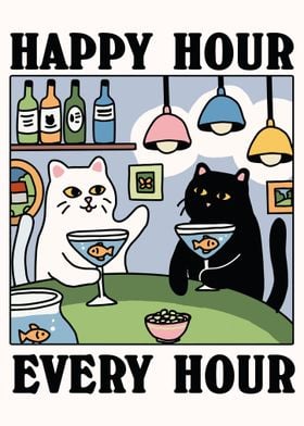 Happy Hour Cat Martini Art