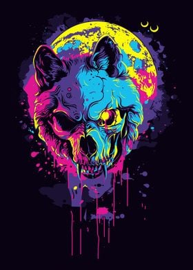 Trippy Creepy Skull Wolf