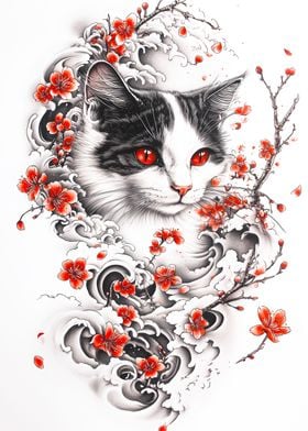 Cat Cherry Blossoms