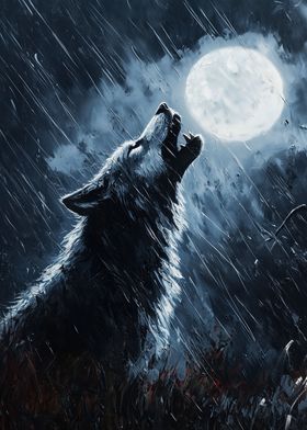 Werewolf Howling in Rain