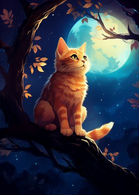 cute cat looking at moon