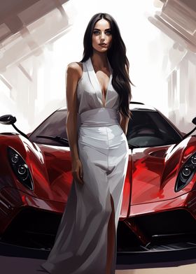 Elegant girl Red supercar