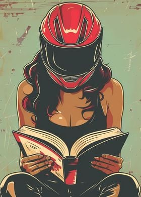 Biker Girl reading a Book