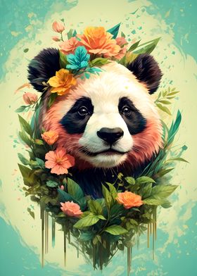 Colorful Panda Vintage Art