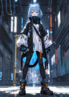 Cyberpunk Catgirl in Neon