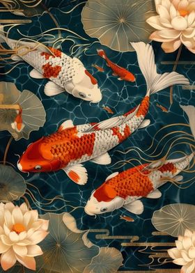 Japanese Koi fish swim