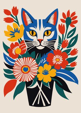 Floral Cat Art Poster