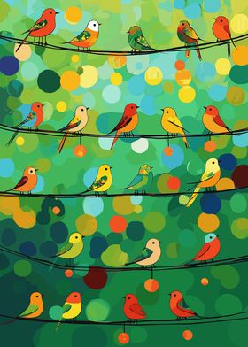 Colorful Birds on Wirr Art