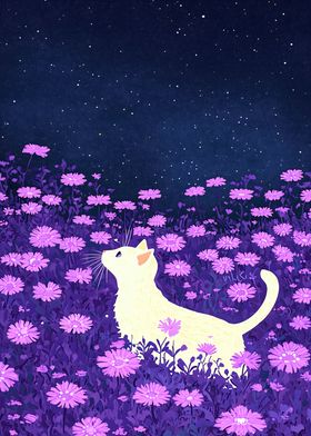 A cat in violet field