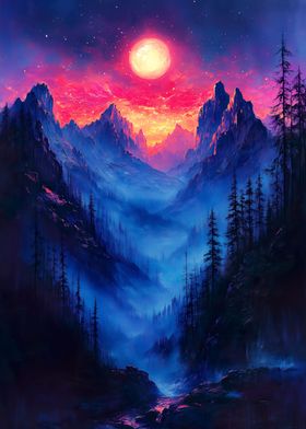 Misty Forest Sunset