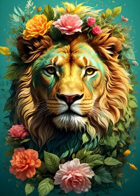 Colorful Lion Vintage Art