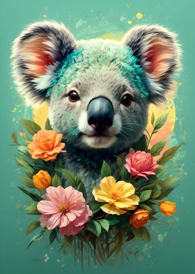 Colorful Koala Vintage Art