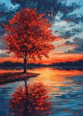 Tree by Sunset in Autumn