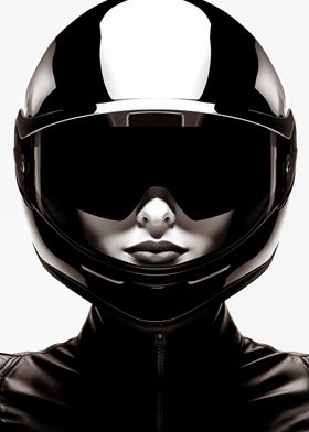 Female racer in helmet