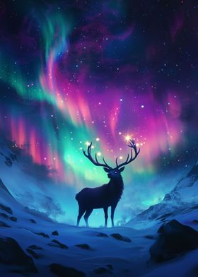 magical aurora deer nature