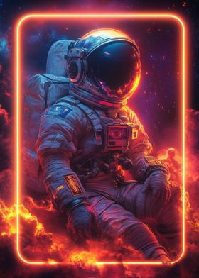 Astronaut In Neon Frame